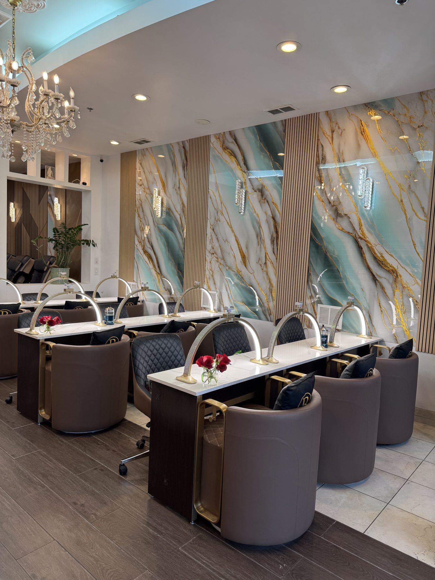 Elegant salon interior with gold accents